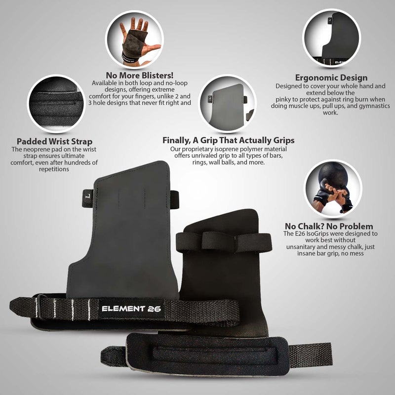 Element 26 Hand Grips for WODs, Gymnastics, Weight Lifting, and Cross Training Gloves - Tactical Grips for Men and Women (Medium, IsoGrip with Loops) - Image 2
